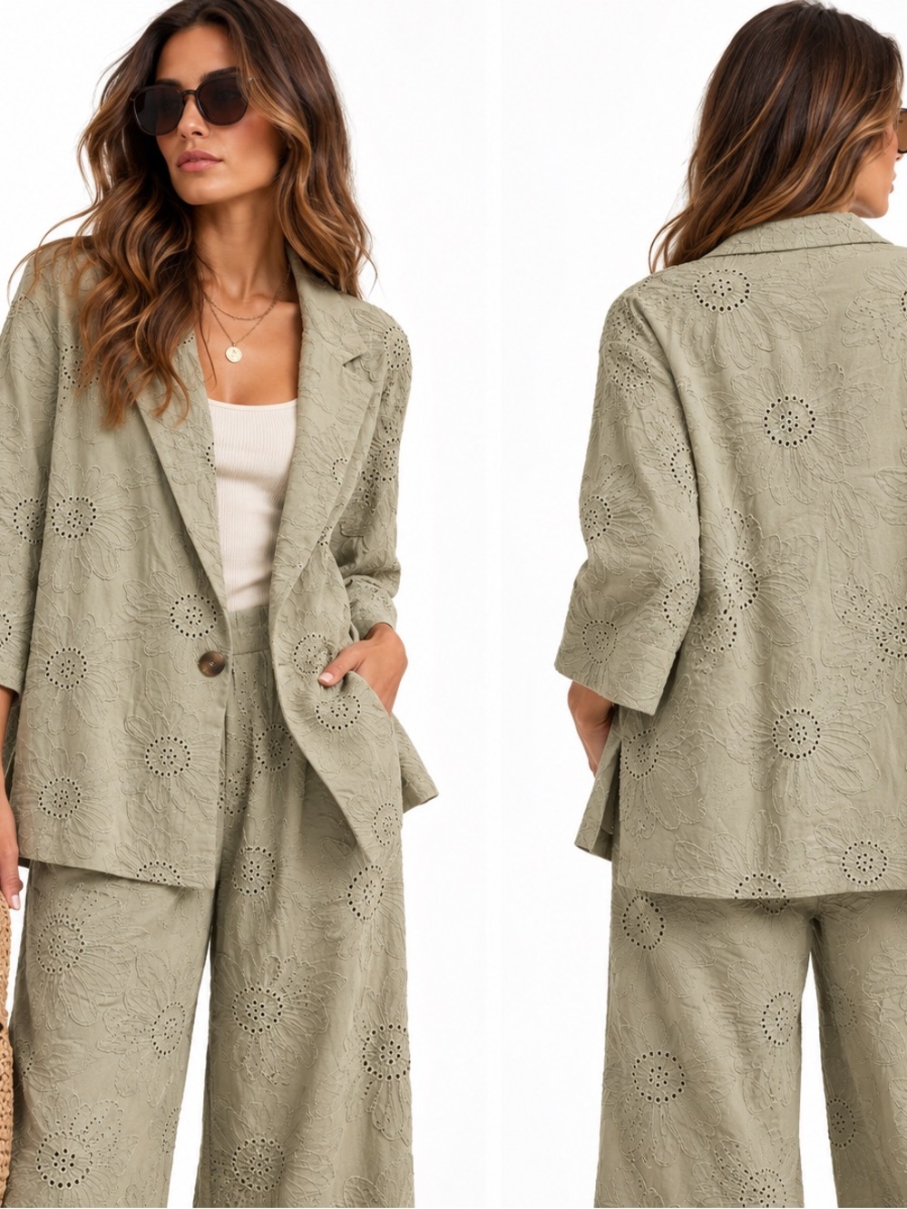 Zara Olive Eyelet Crochet Blazer